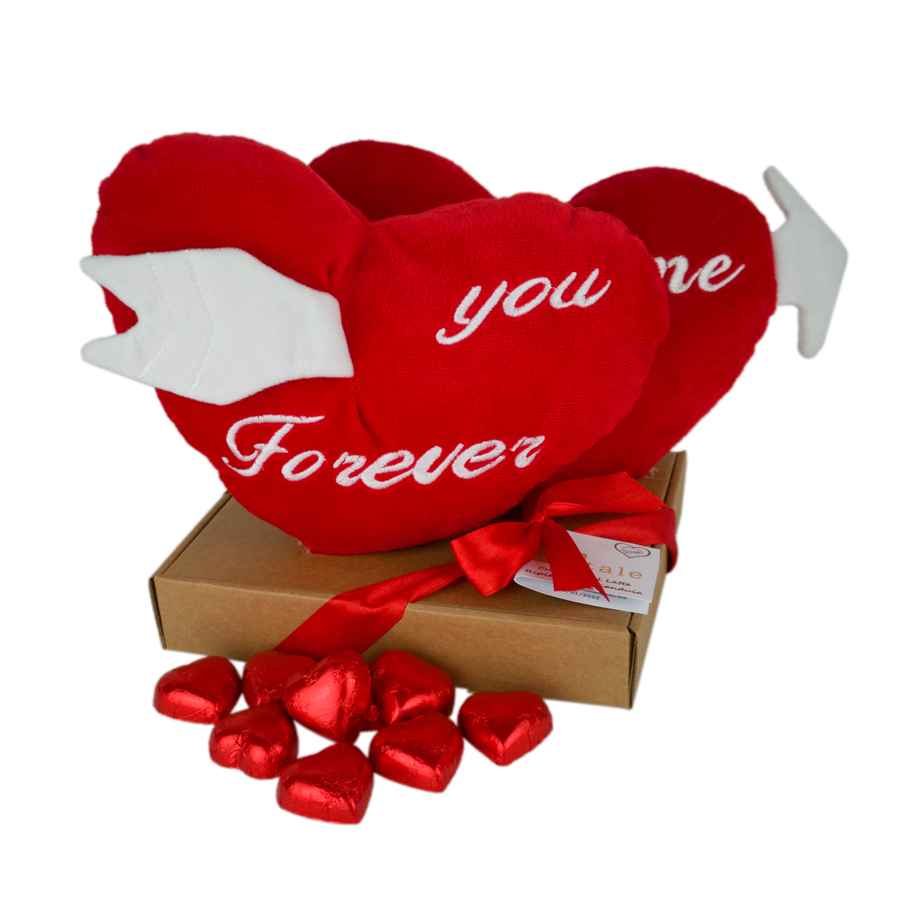 San Valentino: Peluche a forma di cuore con cioccolatini - 250g
