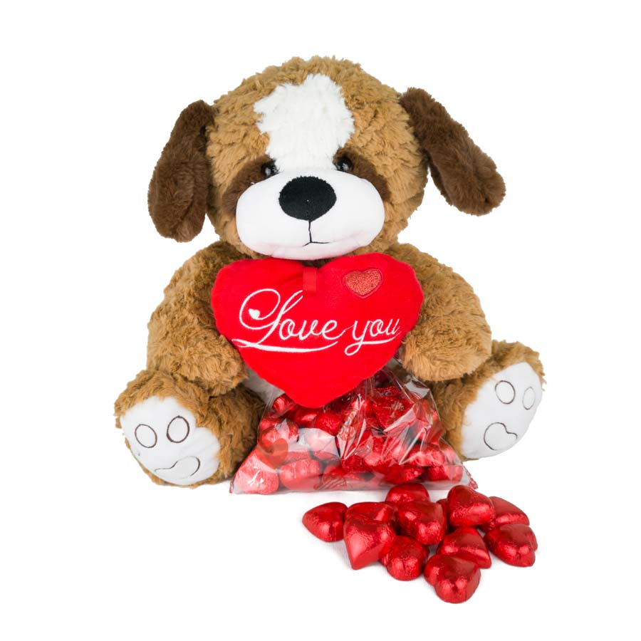 Peluche Cagnolino Marrone con Cioccolatini 350g