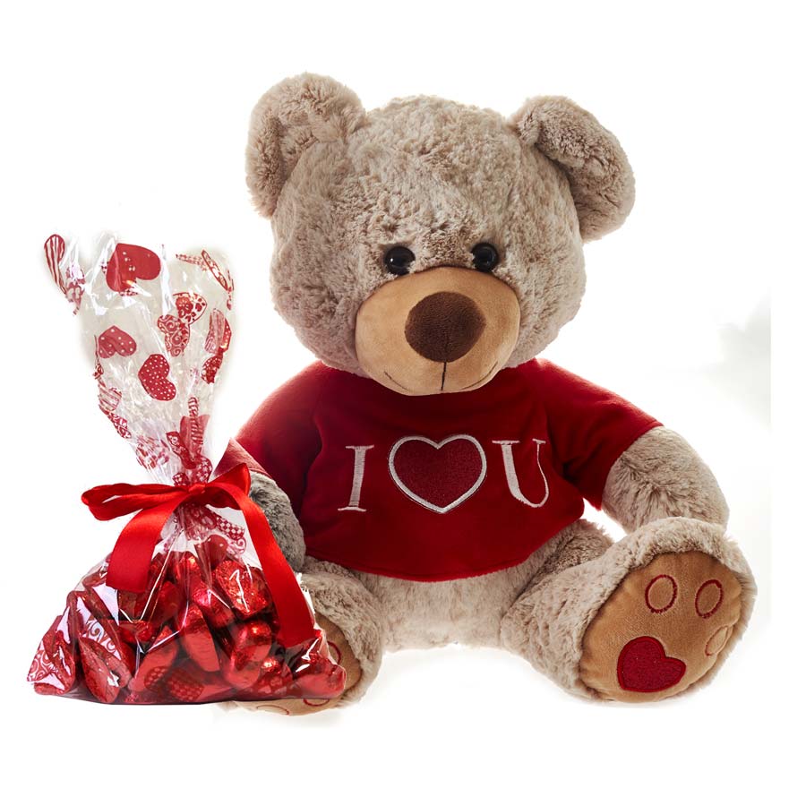 San Valentino: Peluche Orsetto Beige con Cioccolatini - 350g