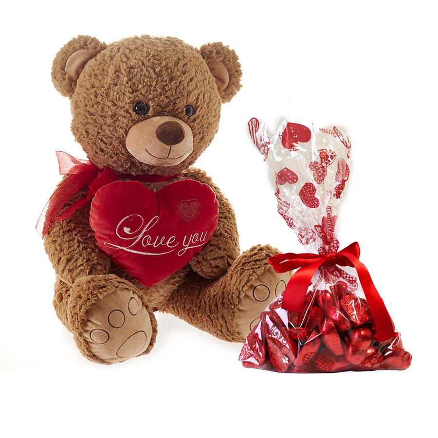 San Valentino: Peluche Orsetto Marrone con Cioccolatini - 350 g