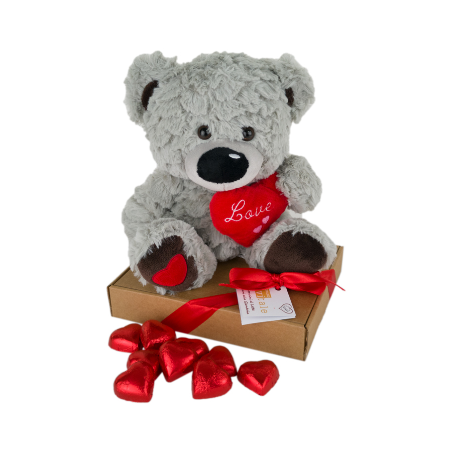 San Valentino: Peluche Orsetto Bianco con Cioccolatini - 350g